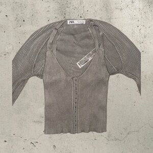 Zara Charcoal Ribbed Knit Top